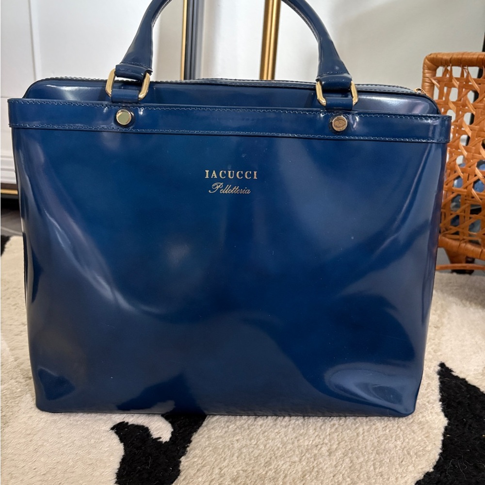 Blue Leather Satchel with Dual Handles